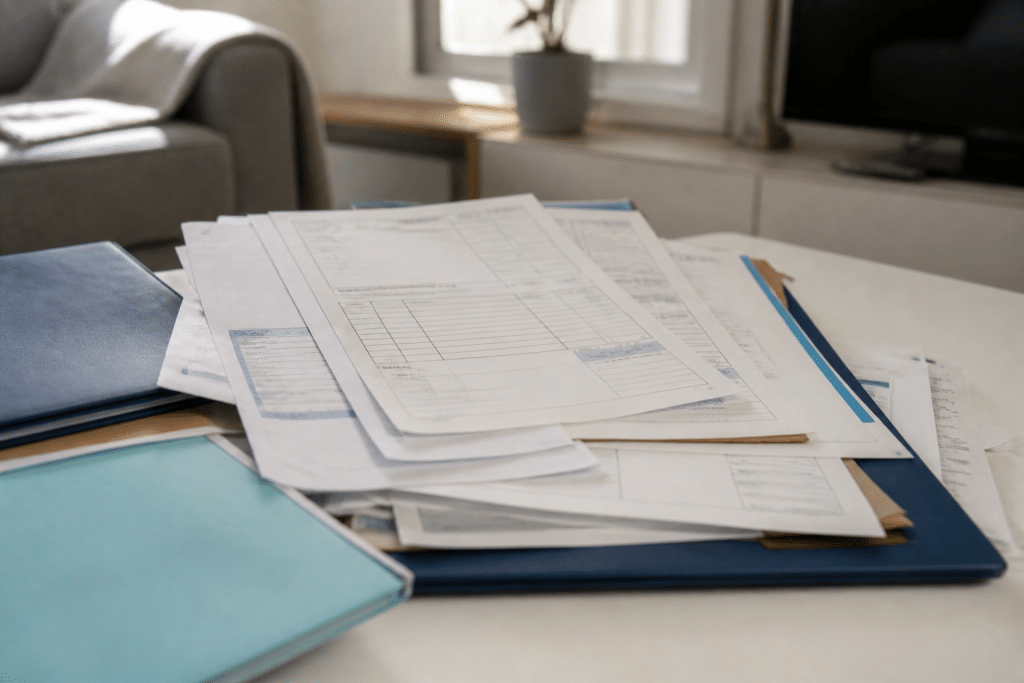 Documents d'assurance habitation avec factures de réparation fuite