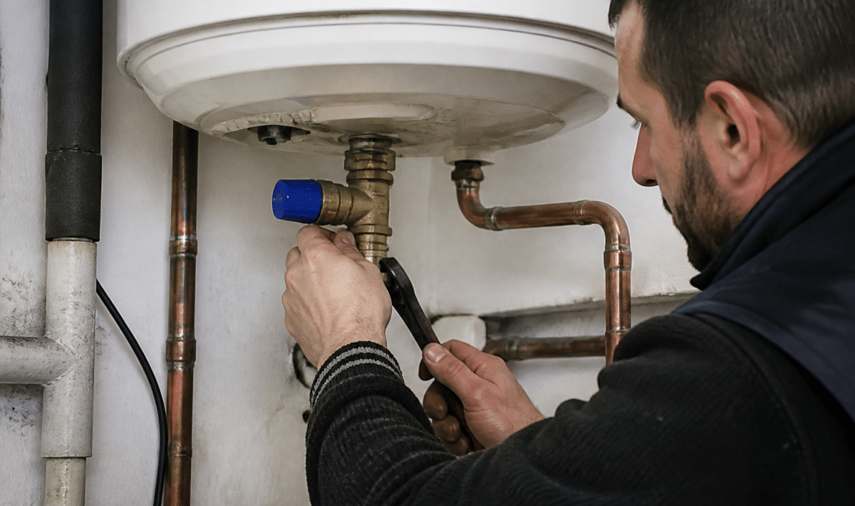 Technicien remplacant groupe securite sous reservoir eau chauffage