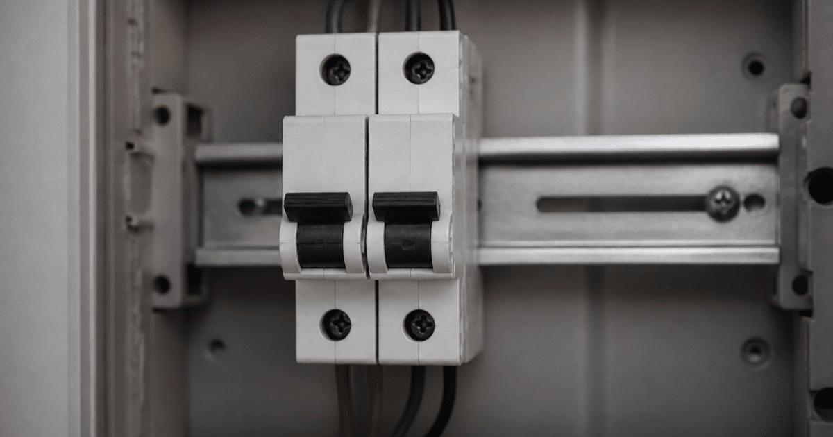 Deux appareils electriques montes cote a cote sur rail DIN