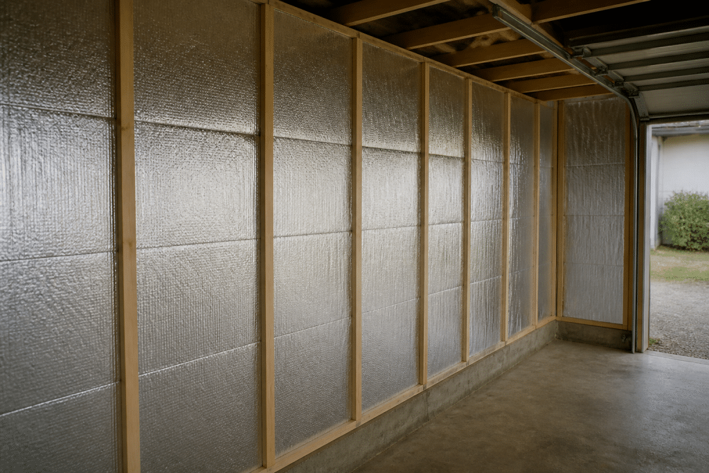 Isolant thermique applique sur murs garage interieur