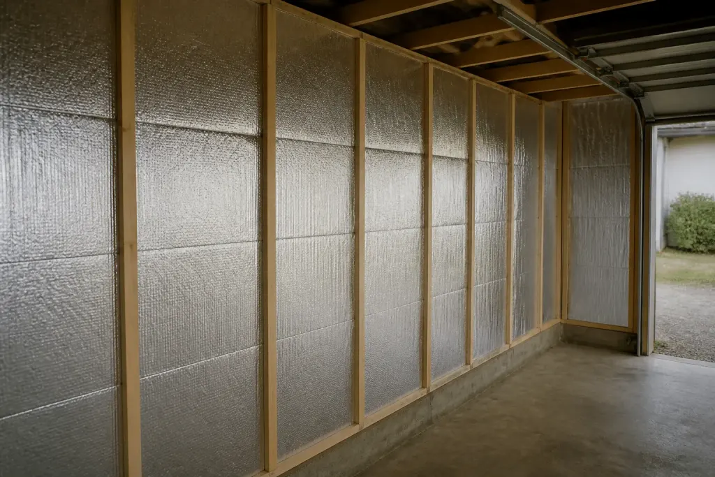 Isolant thermique applique sur murs garage interieur