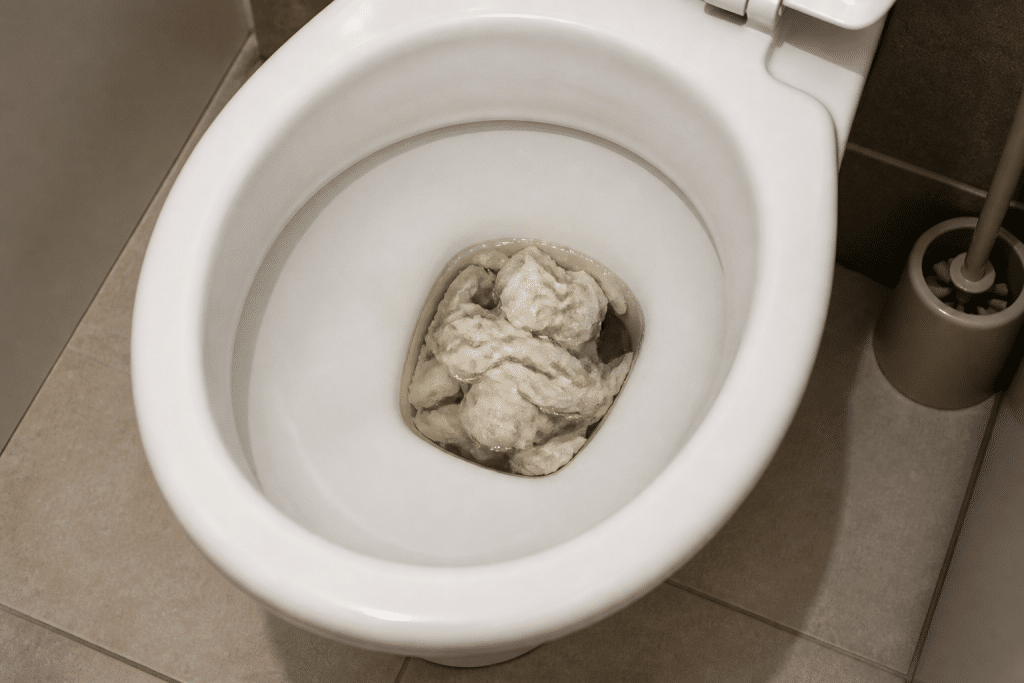 Lingettes obstruant canalisation toilette eau stagnante