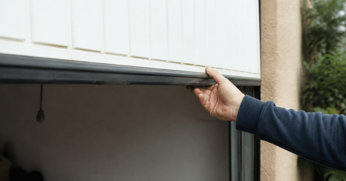 Main tirant le mecanisme de porte garage vers le haut