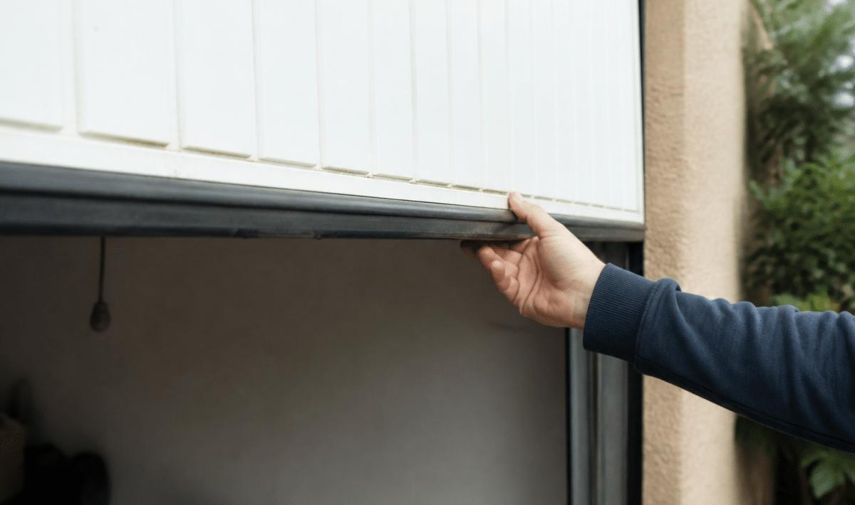 Main tirant le mecanisme de porte garage vers le haut