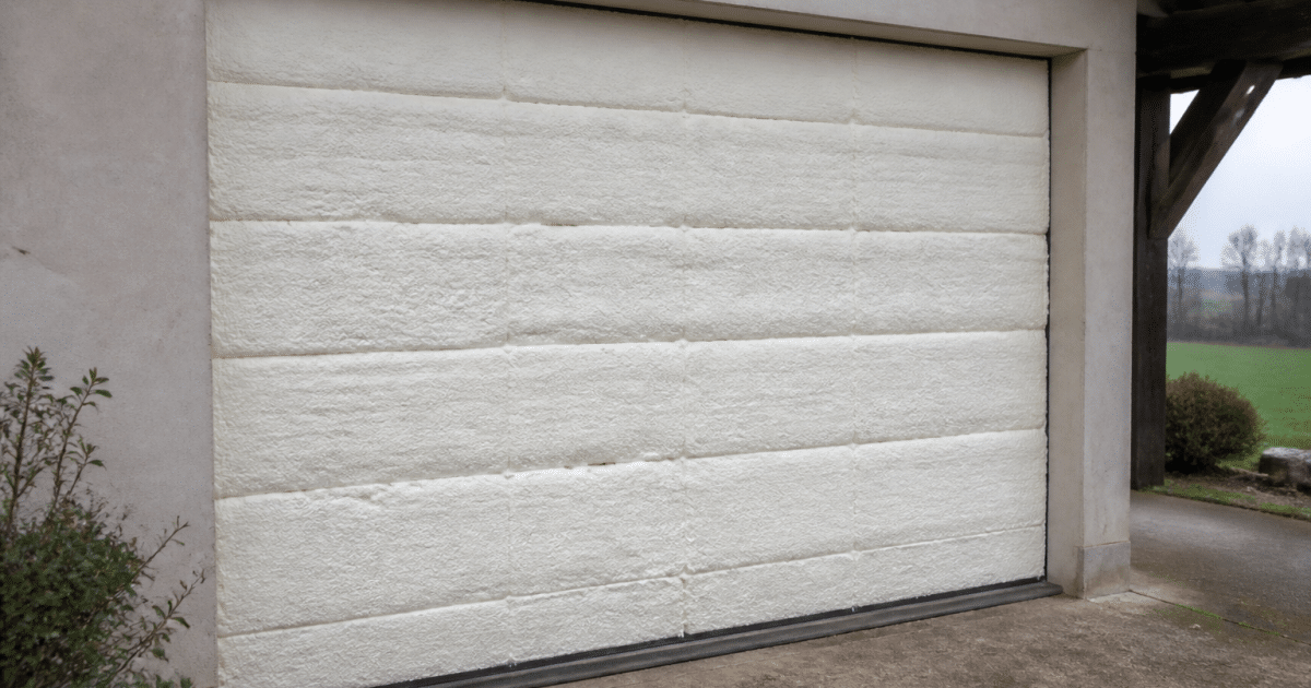 Porte garage metallique recouverte isolant mousse epaisse blanche