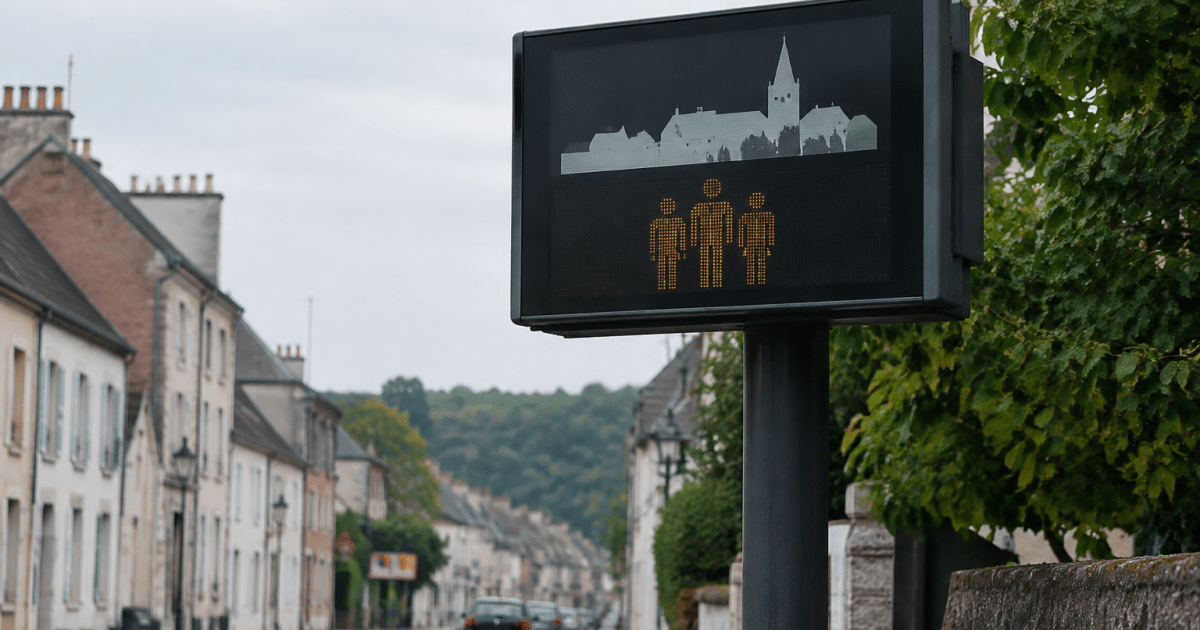 Panneau indicateur affichant chiffres population ville française