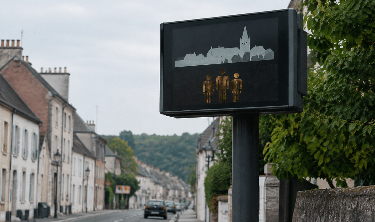 Panneau indicateur affichant chiffres population ville française