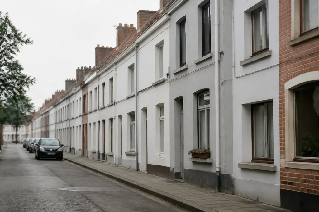 Rangees de maisons residentielles denses dans une commune